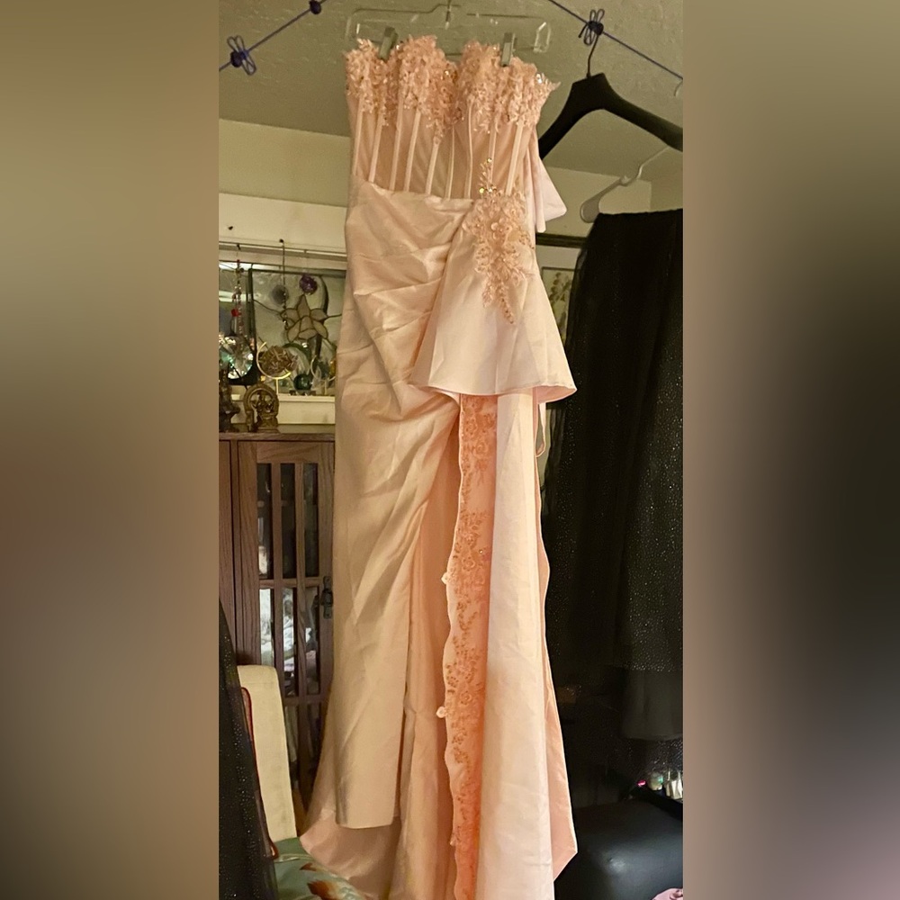 NWT Long drape ball gown corset light pink prom dress